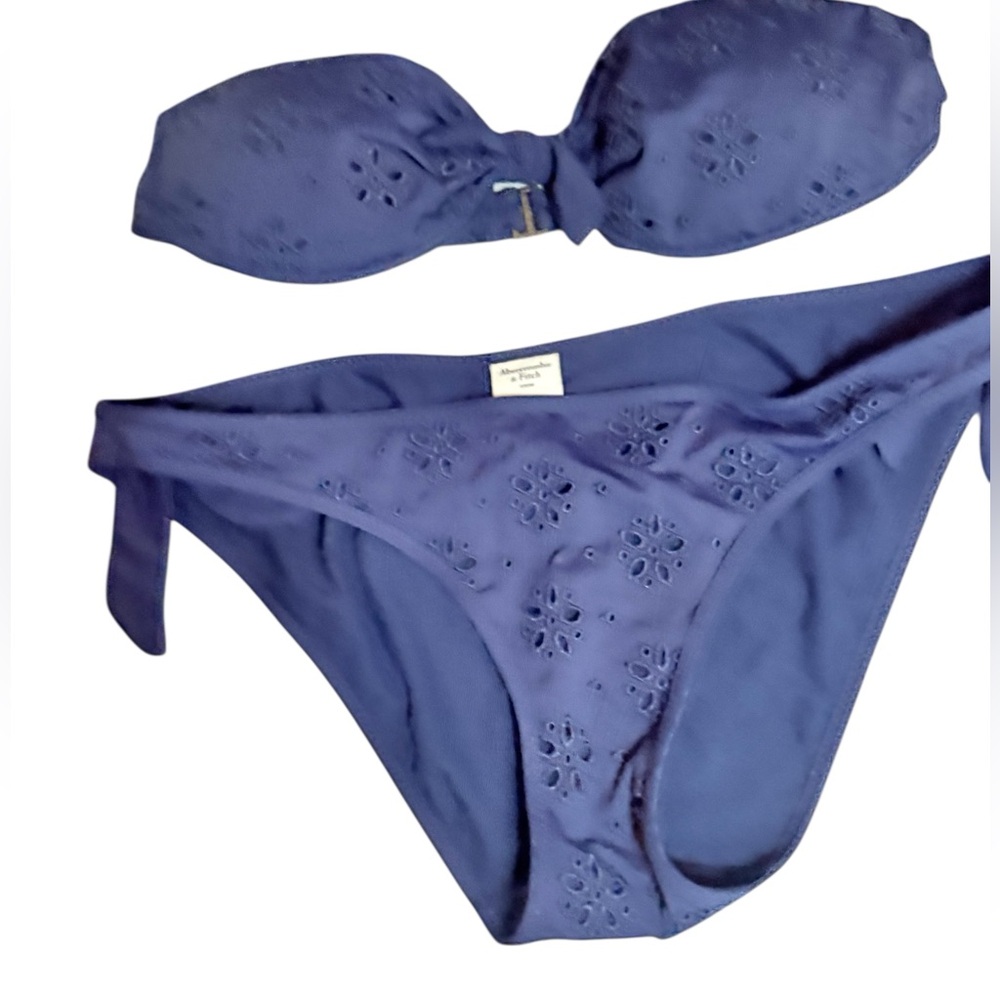 Abercrombie & Fitch Swim Navy Eyelet Bandeau Bikini Top Twist Hi Cut Bottom